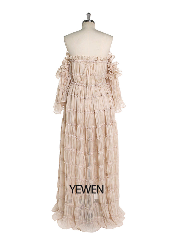 Elegantes schulterfreies Boho-Sommer-Strandkleid für Damen, Fotoshooting-Kleid, Seitenschlitz, YEWEN YW220511 