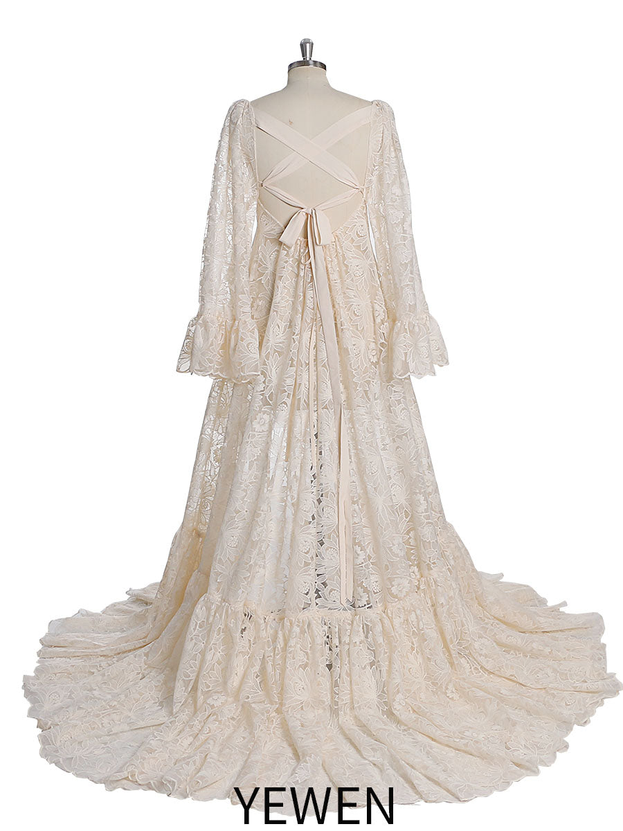 Boho-Umstandskleid aus Spitze | Bohemian-Umstandskleid aus Spitze für Babyparty | Hochzeitskleid | Kleid für Fotoshooting YW230318
