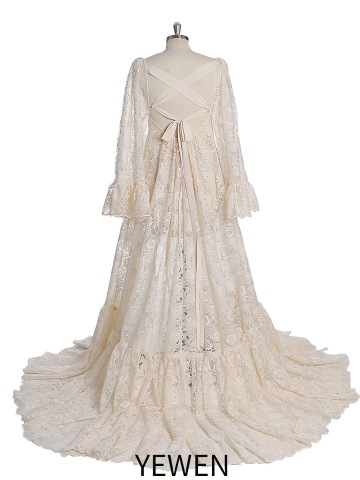 Boho-Umstandskleid aus Spitze | Bohemian-Umstandskleid aus Spitze für Babyparty | Hochzeitskleid | Kleid für Fotoshooting YW230318