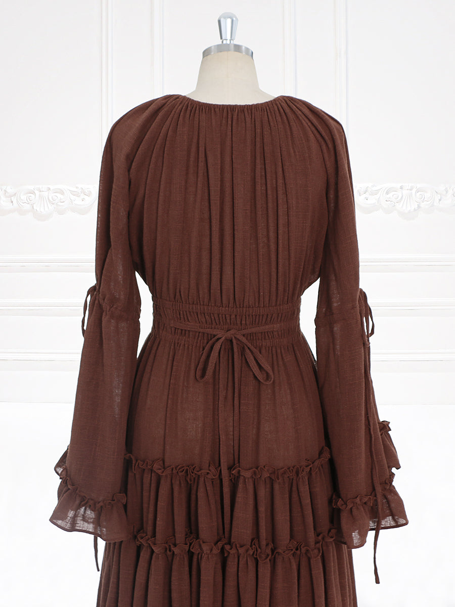 Long Sleeves Cotton Woman Maxi Dresses Side Slit Photo Shoot Dress YEWEN YW231092