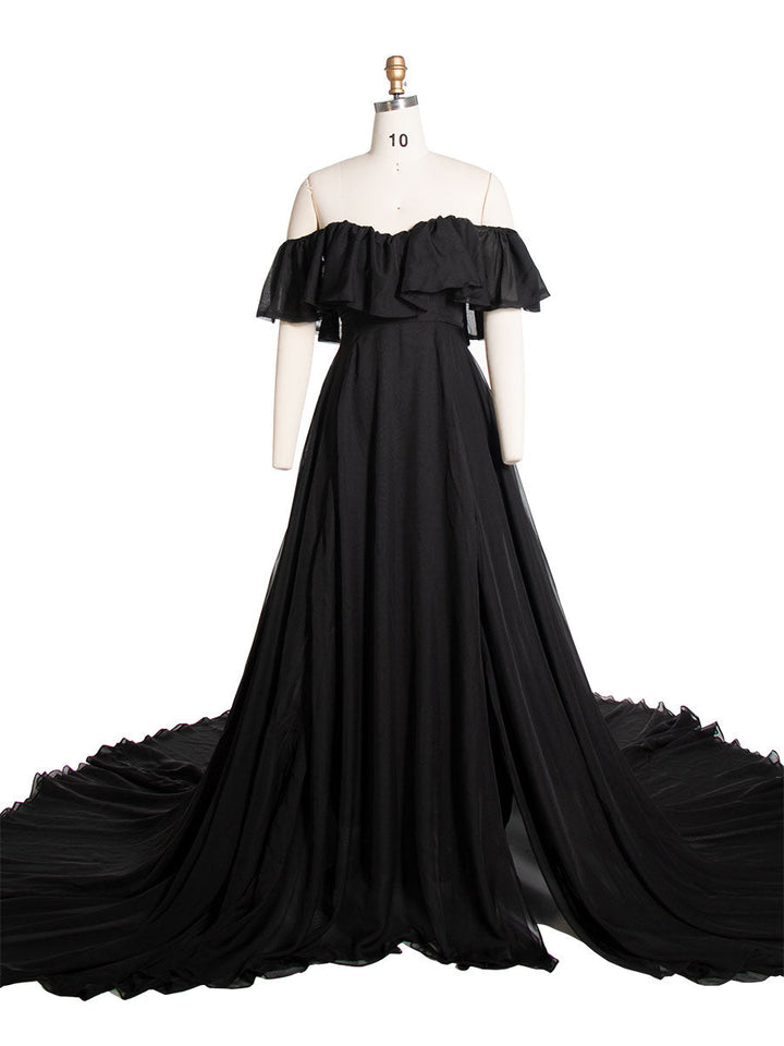 Abendkleid aus Seidenchiffon, schulterfrei, Umstandskleid für Fotoshootings, Fotografie-Kleid, individuell anpassbar, Übergröße YD21106 