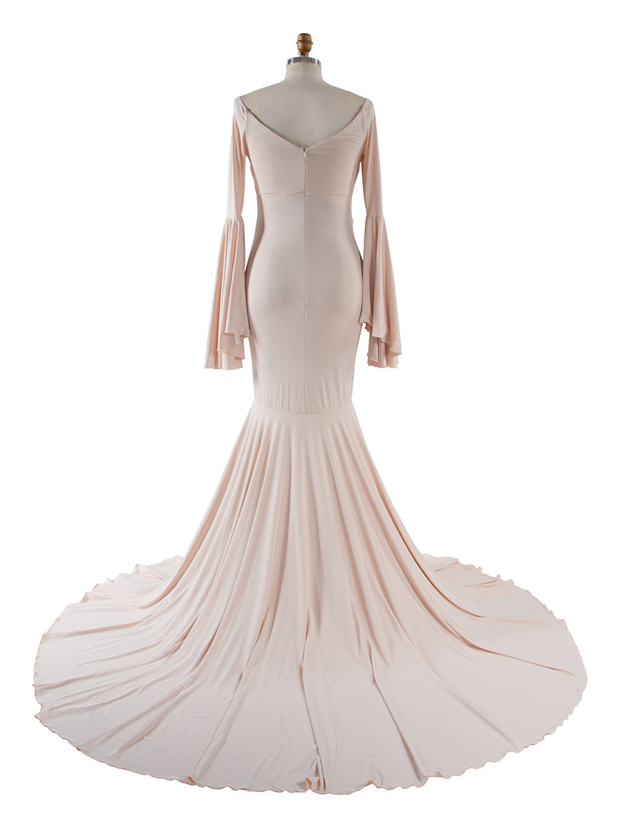 V Neck Party Dress Elegant Bell Sleeve Maternity Dress Maxi Mermaid Dress YW21010