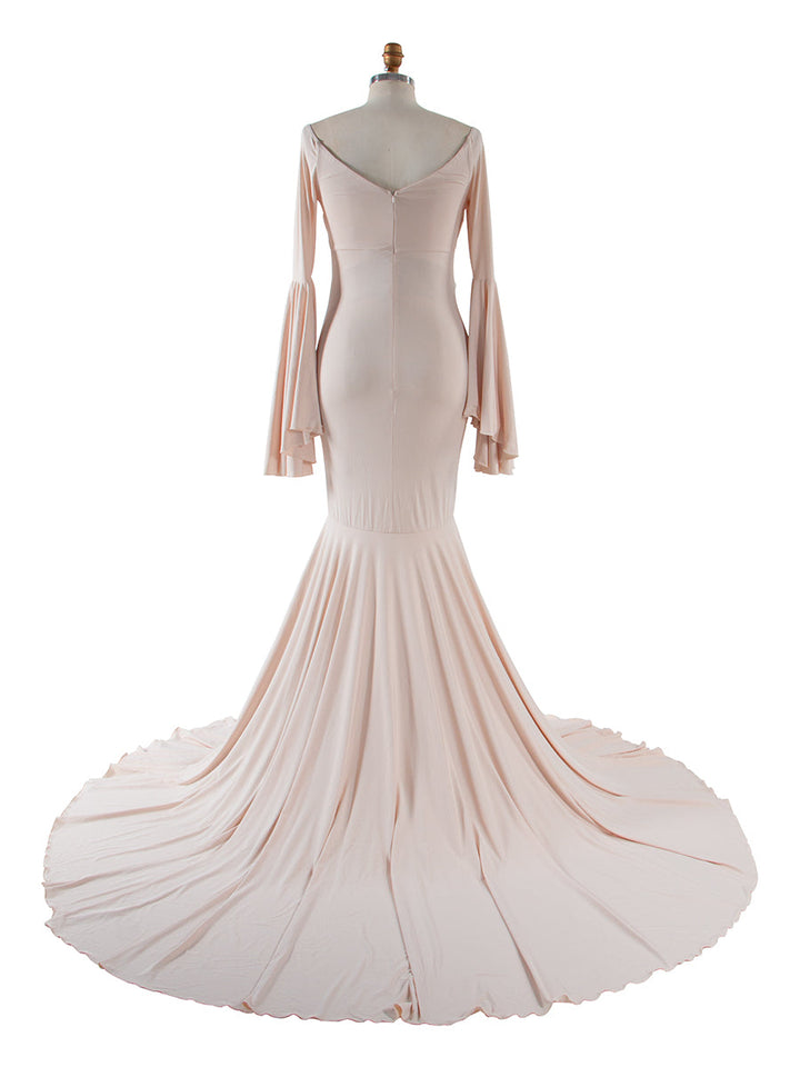 V Neck Party Dress Elegant Bell Sleeve Maternity Dress Maxi Mermaid Dress YW21010