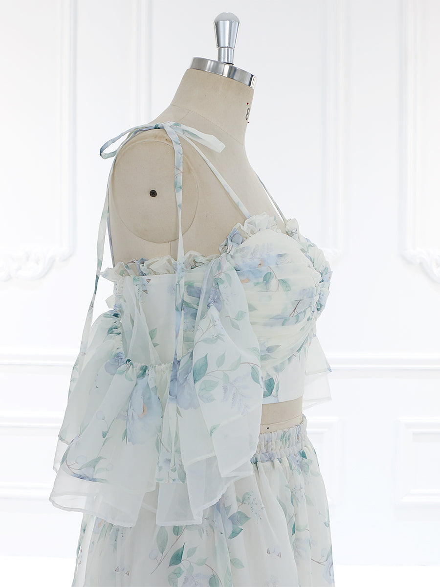 Floral Women¡¯s Dress for Photography Boho Lifestyle Elastic Waist 2 Piece Set Gown YW231088