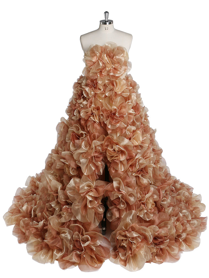 Trägerloses Organza-Umstandskleid mit 3D-Blumen für Fotoshootings, Babyparty, Fotografie-Kleider YW220308 