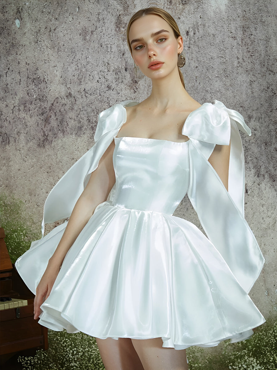 Elegantes Organza Brautkleid Mini A Linie Schleife Träger Mädchen Geburtstag Brautjungfernkleid 