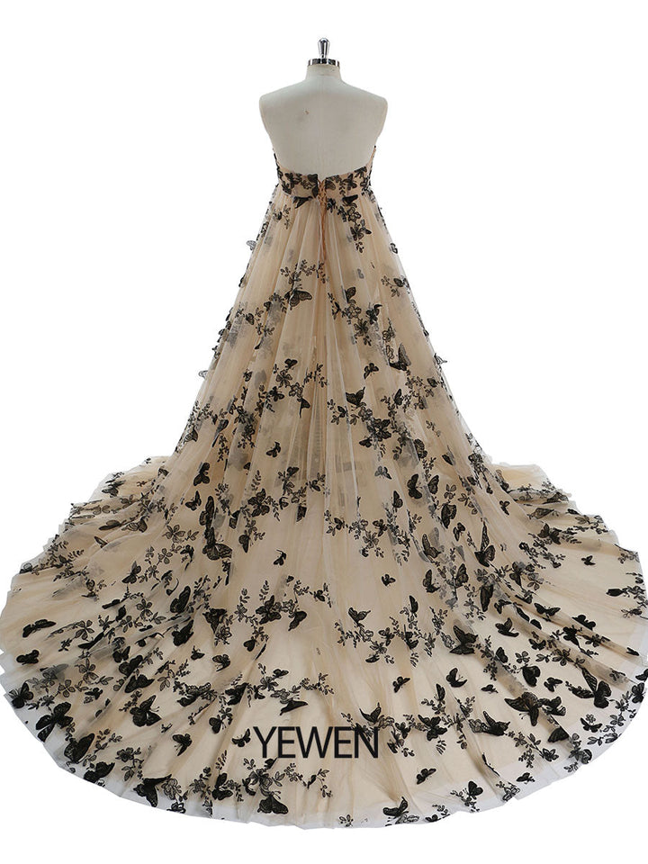 Elegantes Umstandskleid mit Stickerei und Schmetterling für Fotoshootings, abnehmbare Ärmel, Maxikleid für Babypartys, YW220420 