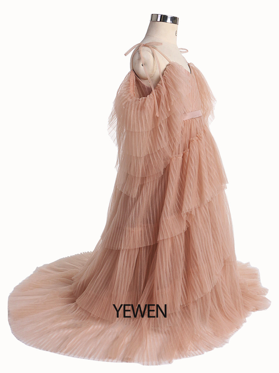 V-Ausschnitt Erstkommunionkleider für Mädchen Weicher Tüll Blumenmädchenkleider Prinzessin Partykleid Fotoshootingkleid 