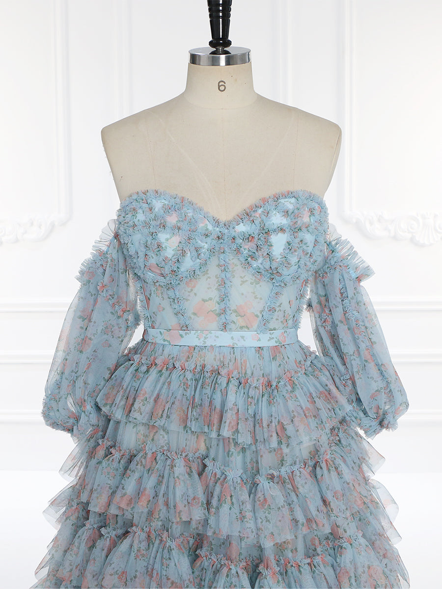 Off Shoulder Soft Tulle Floral Prom Gown Photo Shoot Dress YW231096