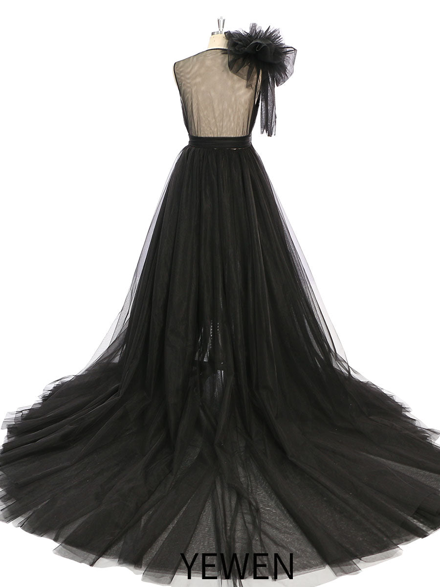 Schulterrüschen Tüllkleid Fotoshooting Robe Umstandskleid für Hochzeitsgäste YW231051 