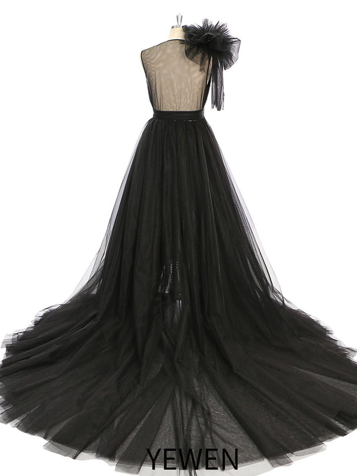 Schulterrüschen Tüllkleid Fotoshooting Robe Umstandskleid für Hochzeitsgäste YW231051 