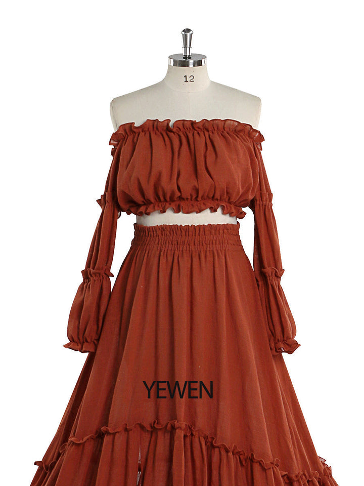 Boho-Stil 2-teiliges Set Damenkleid mit elastischer Taille, ausgefallene Fotografie-Requisiten, Foto-Shooting-Kleider, YEWEN YW220912