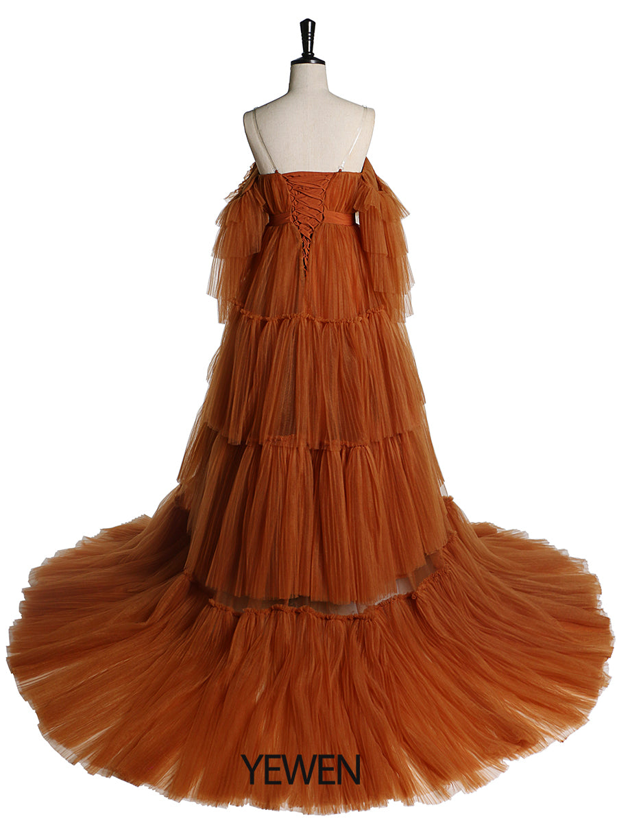Sexy schulterfreies Umstandskleid mit Rüschen und Schnürung, Abendkleid für Fotoshootings, YW2051 