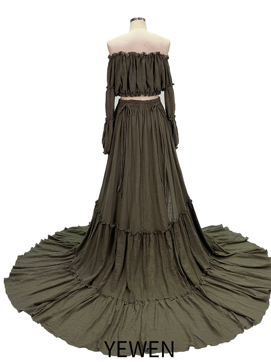 Boho-Stil 2-teiliges Set Damenkleid mit elastischer Taille, ausgefallene Fotografie-Requisiten, Foto-Shooting-Kleider, YEWEN YW220912