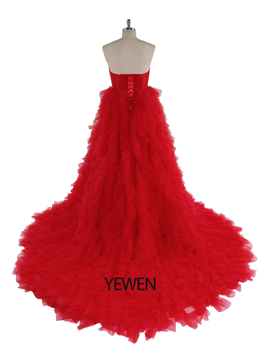 Elegantes, errötendes, rüschenbesetztes Tüll-Brautkleid, Foto-Shooting-Kleid, YEWEN YW220924 