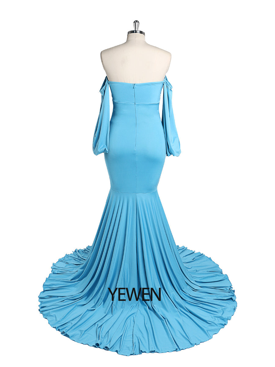 Lange Ärmel, dehnbarer Stoff, Meerjungfrau-Stil, Umstandskleid für Fotoshootings, Umstandskleid, Brautjungfernkleid, Abendkleid, YeWen YW21009 