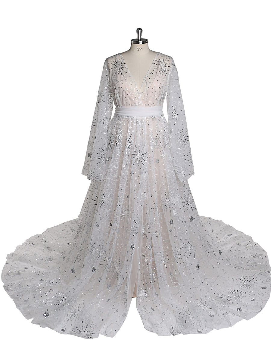 Sparkling Stars 2 in 1 Stretch-Unterkleid + Robe Abendkleider Elegantes Maxikleid Umstandsfotografie-Kleid YW21004 