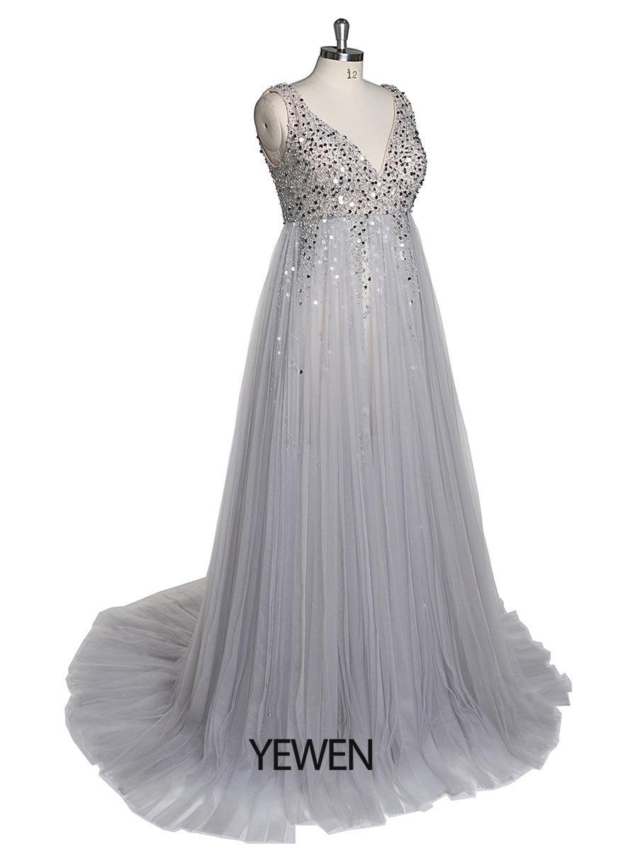 Silbernes Abendkleid aus Tüll mit Perlenbesatz, Umstandskleid für Fotoshootings, Schnürung hinten, Schwangerschaftsfotografie, Robe, Babypartykleid 