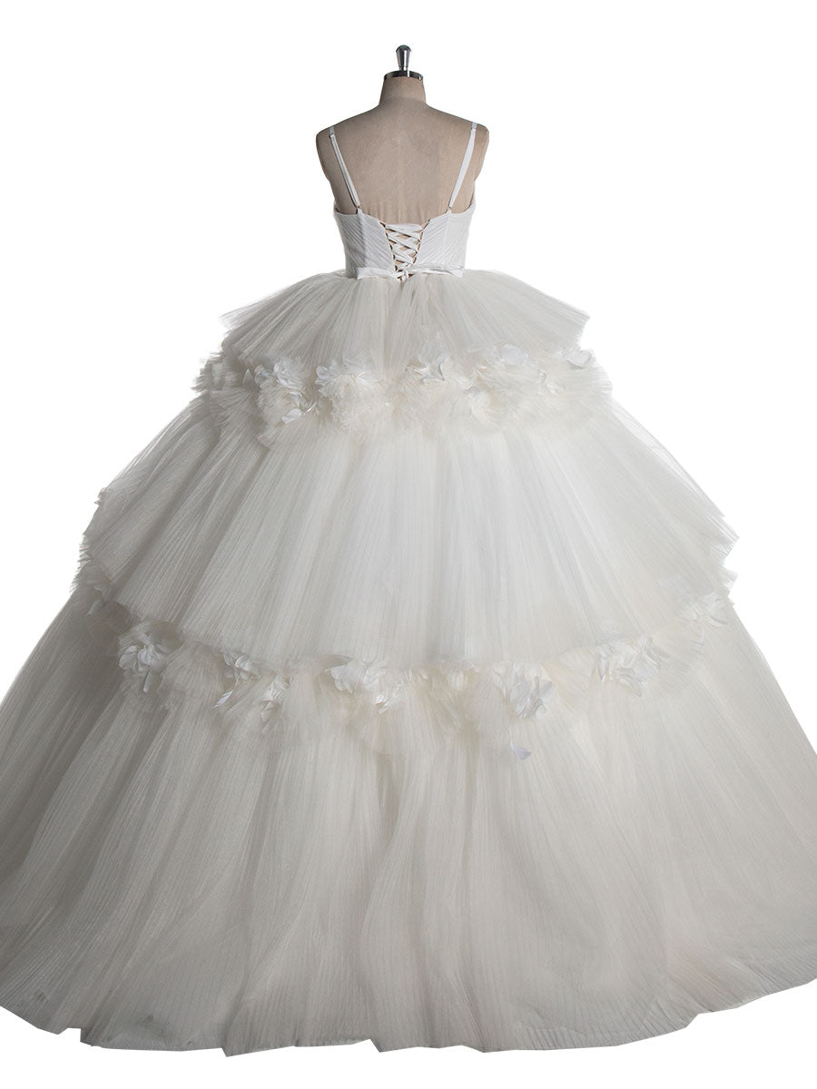 Off Shoulder , Floor Length, Layered Ruffles, Ball Gown Elegant Wedding Dress