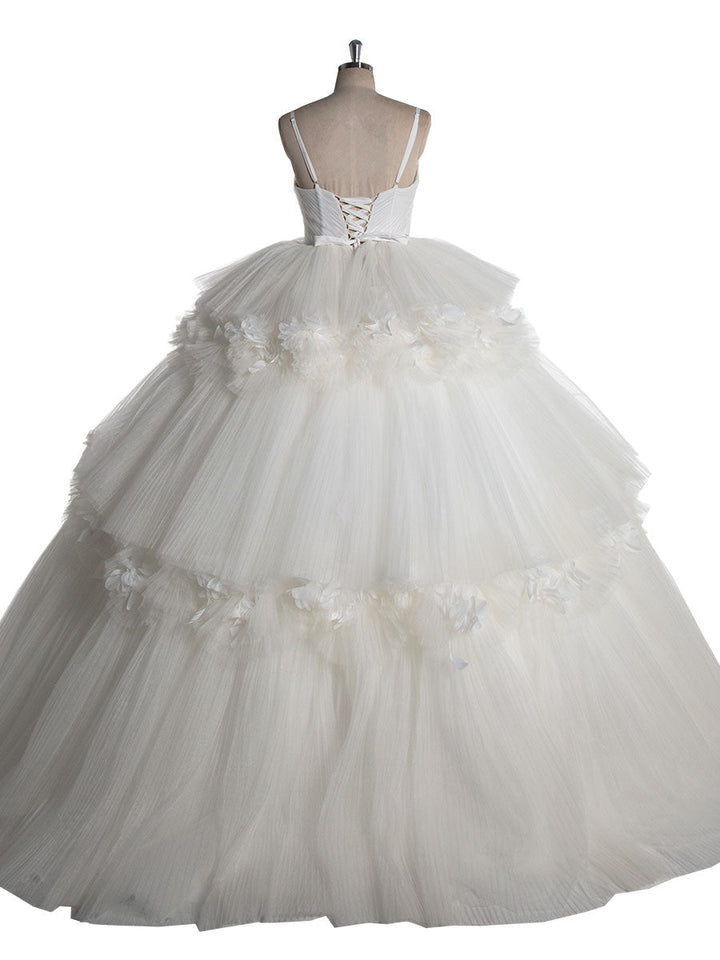 Off Shoulder , Floor Length, Layered Ruffles, Ball Gown Elegant Wedding Dress