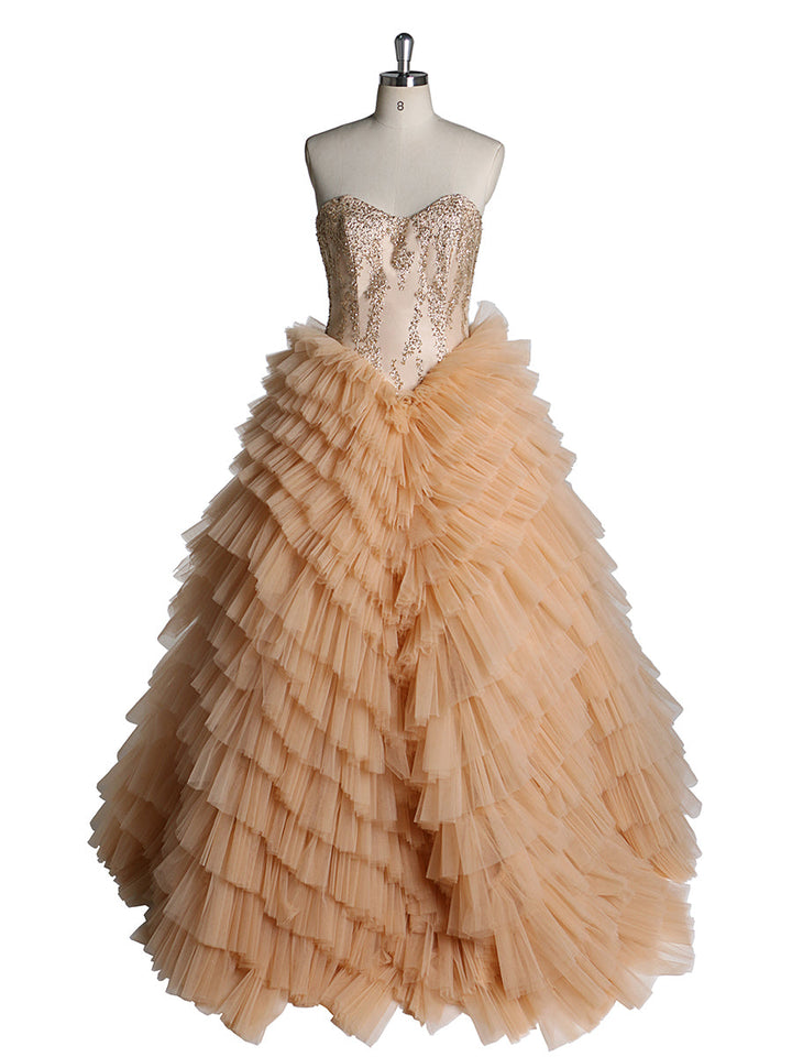 Ärmelloses, trägerloses, mehrlagiges, elegantes Ballkleid mit Rüschen, benutzerdefinierte Farben