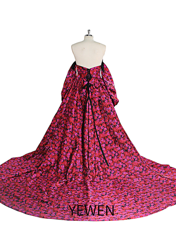 Hochwertiges elegantes Jacquard-Blumen-Abendkleid mit langen Ärmeln im Retro-Stil, Ballkleid für Fotoshootings, YEWEN YW221031 