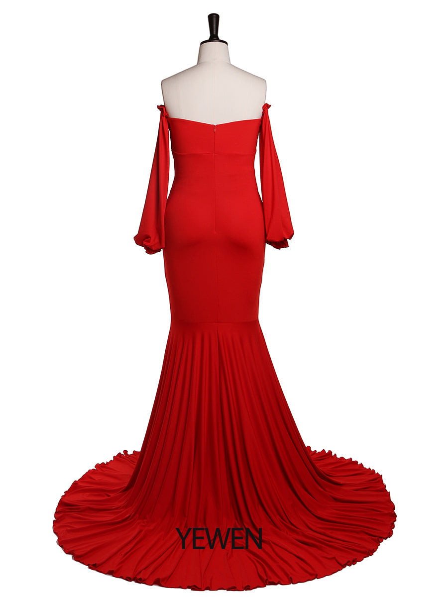 Lange Ärmel, dehnbarer Stoff, Meerjungfrau-Stil, Umstandskleid für Fotoshootings, Umstandskleid, Brautjungfernkleid, Abendkleid, YeWen YW21009 