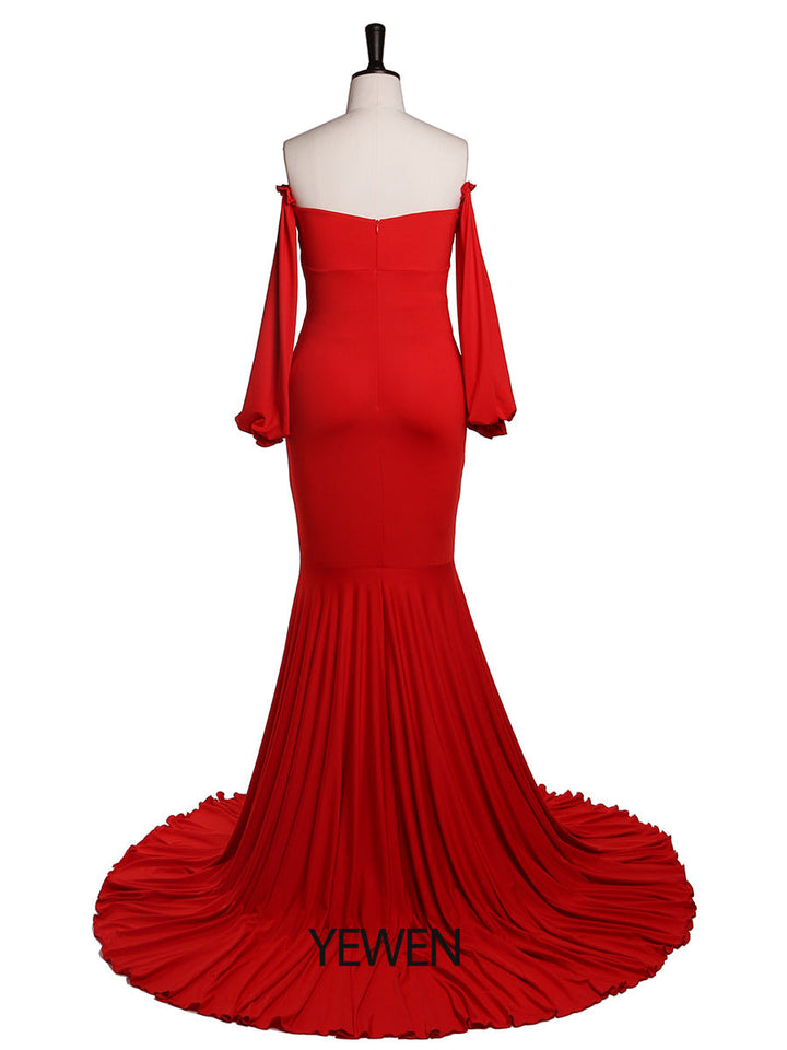 Lange Ärmel, dehnbarer Stoff, Meerjungfrau-Stil, Umstandskleid für Fotoshootings, Umstandskleid, Brautjungfernkleid, Abendkleid, YeWen YW21009 