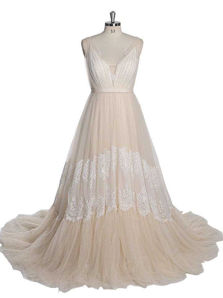 V-Ausschnitt Tüll Umstandskleider für Fotoshootings / Babypartykleid Brautkleid YEWEN YW230213 