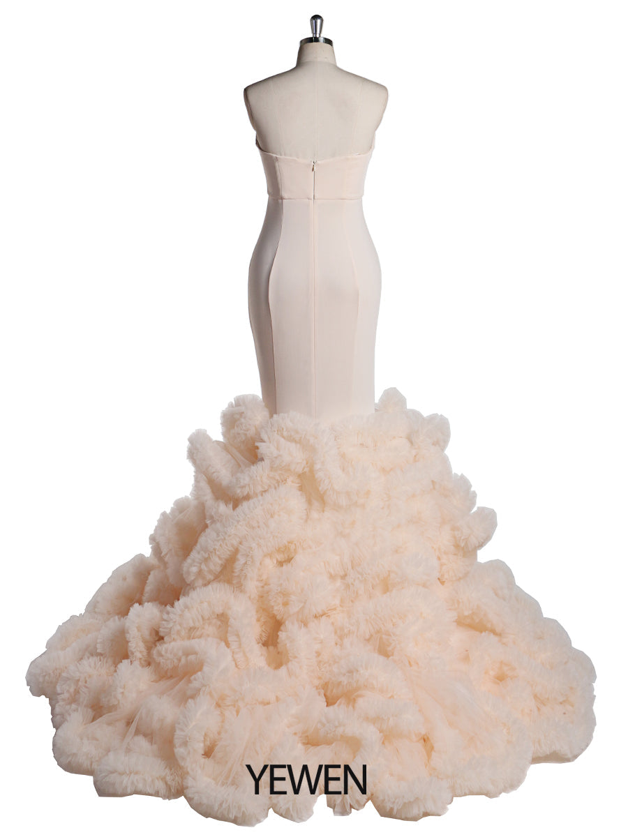 Cremefarbene Brautkleider in Übergröße, Meerjungfrau-Brautkleid, Brautkleid, Stretchstoff, elastischer Gürtel, Umstandsfotografiekleid 