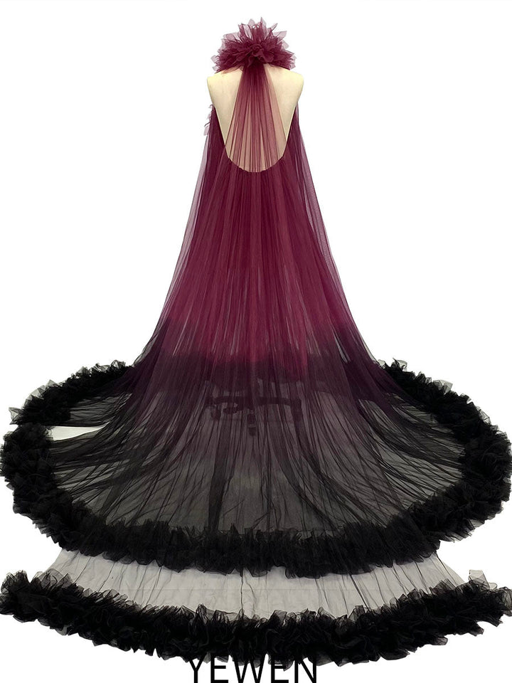 Tüllkleid mit abnehmbarem Hals und Rüschen für Fotoshootings, dehnbare Taille auf der Rückseite, Umstandsfotografiekleid YW231056