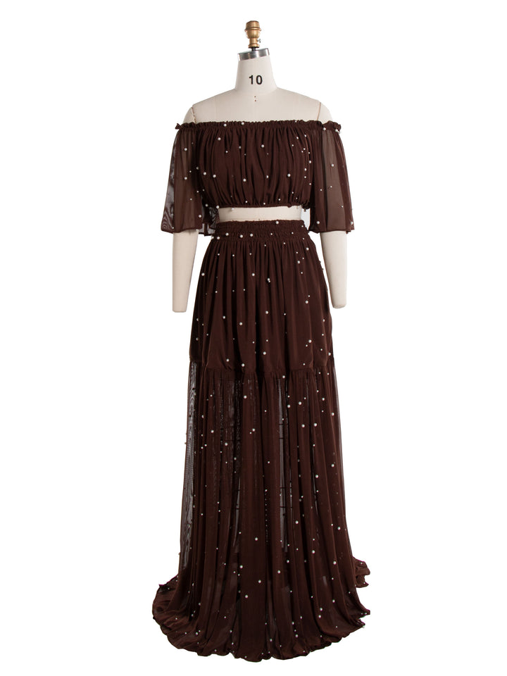 Weiches, dehnbares Mesh-2-teiliges Set-Kleid für Fotoshootings, Maxikleid für Frauen, Fotografie-Requisiten YW240070