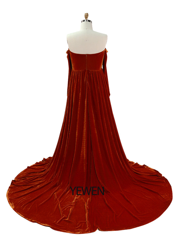 Stretch-Samt-Boho-Kleid für Damen in Übergröße, lange Ärmel, zauberhaftes Kleid für besondere Momente, Schwangerschafts-Fotoshootings, Kleid YEWEN YW220827 