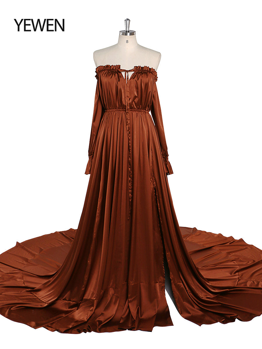 Verstellbare Schulter, volle Ärmel, Abendkleider, lange Strandfotografiekleider, Babypartykleid für Schwangere, YEWEN YD21801 