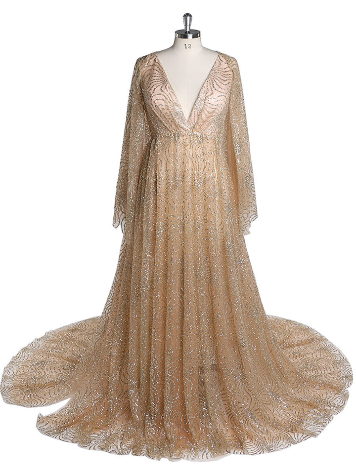 Champagner-Gold-Glitter Umstandskleider für Fotoshootings Verstellbare Taille Schwangerschaftsfotografie Robe Babypartykleid YW220402-2 
