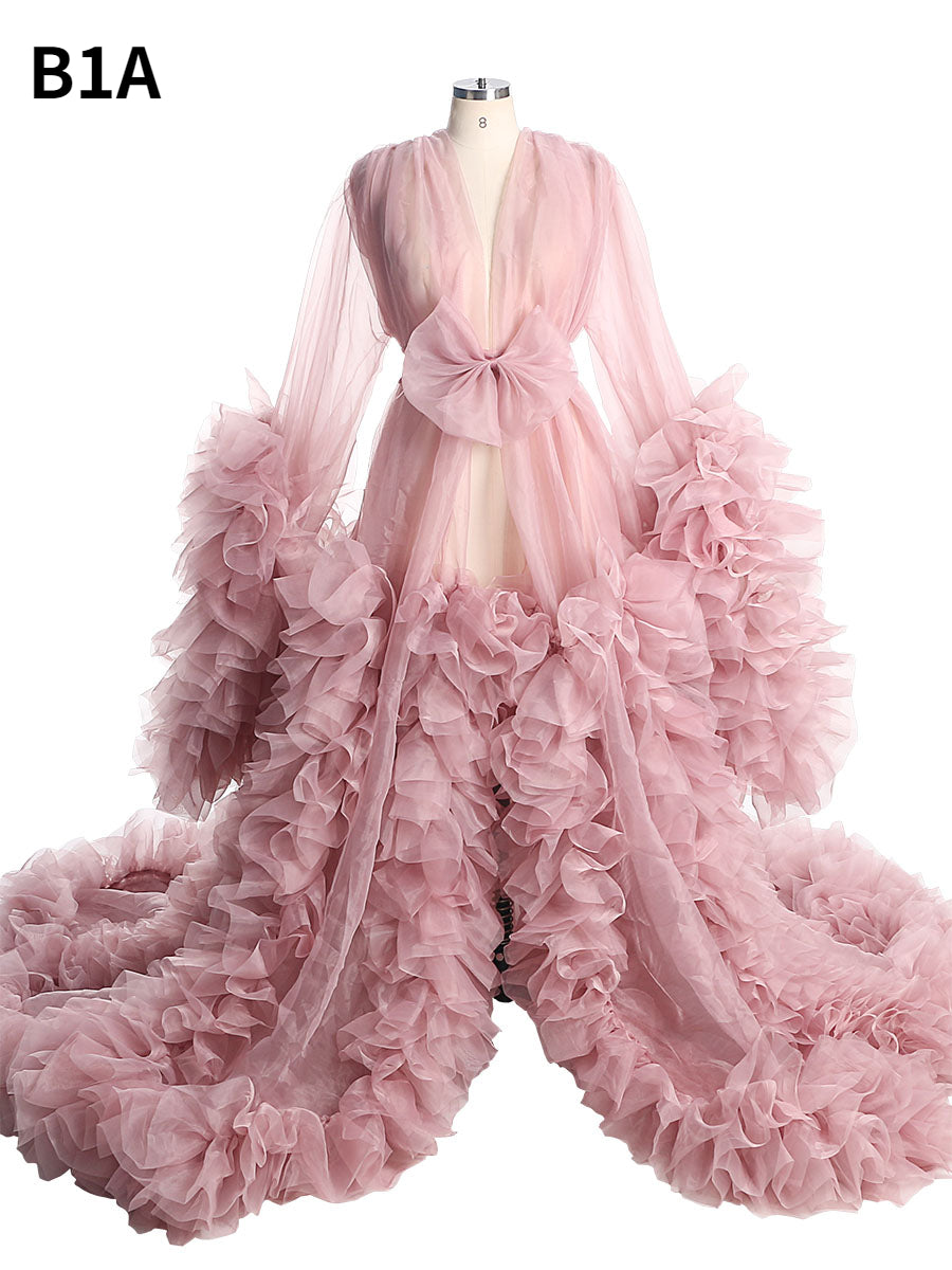 Langärmliges Fotoshooting-Kleid mit Rüschen für Damen, Umstands-Fotoshooting-Kleid YW240091
