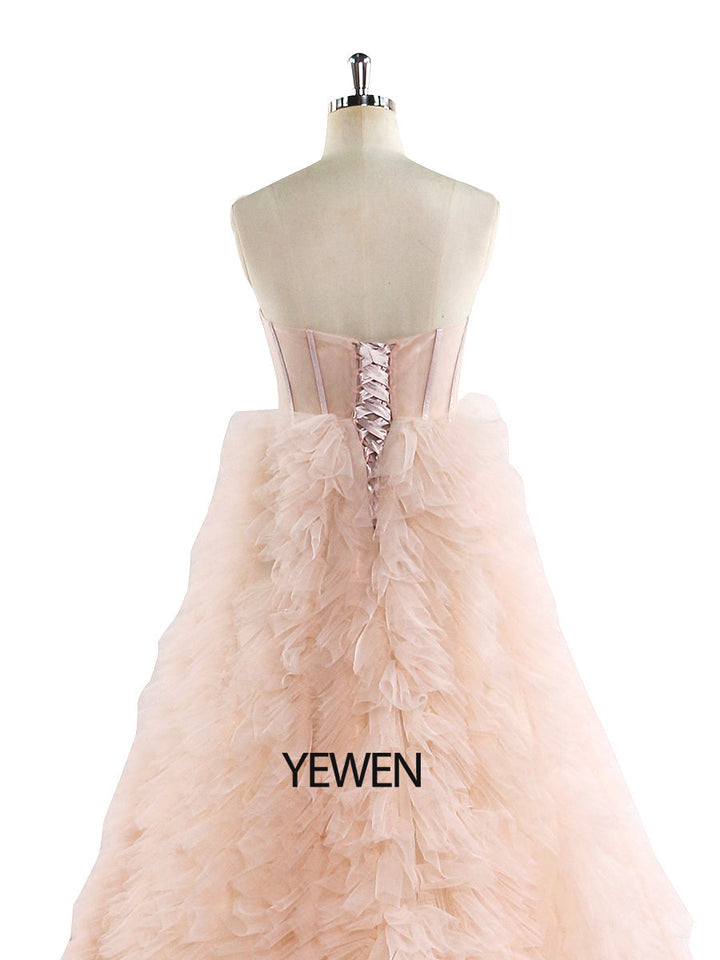 Elegantes, errötendes, rüschenbesetztes Tüll-Brautkleid, Foto-Shooting-Kleid, YEWEN YW220924 
