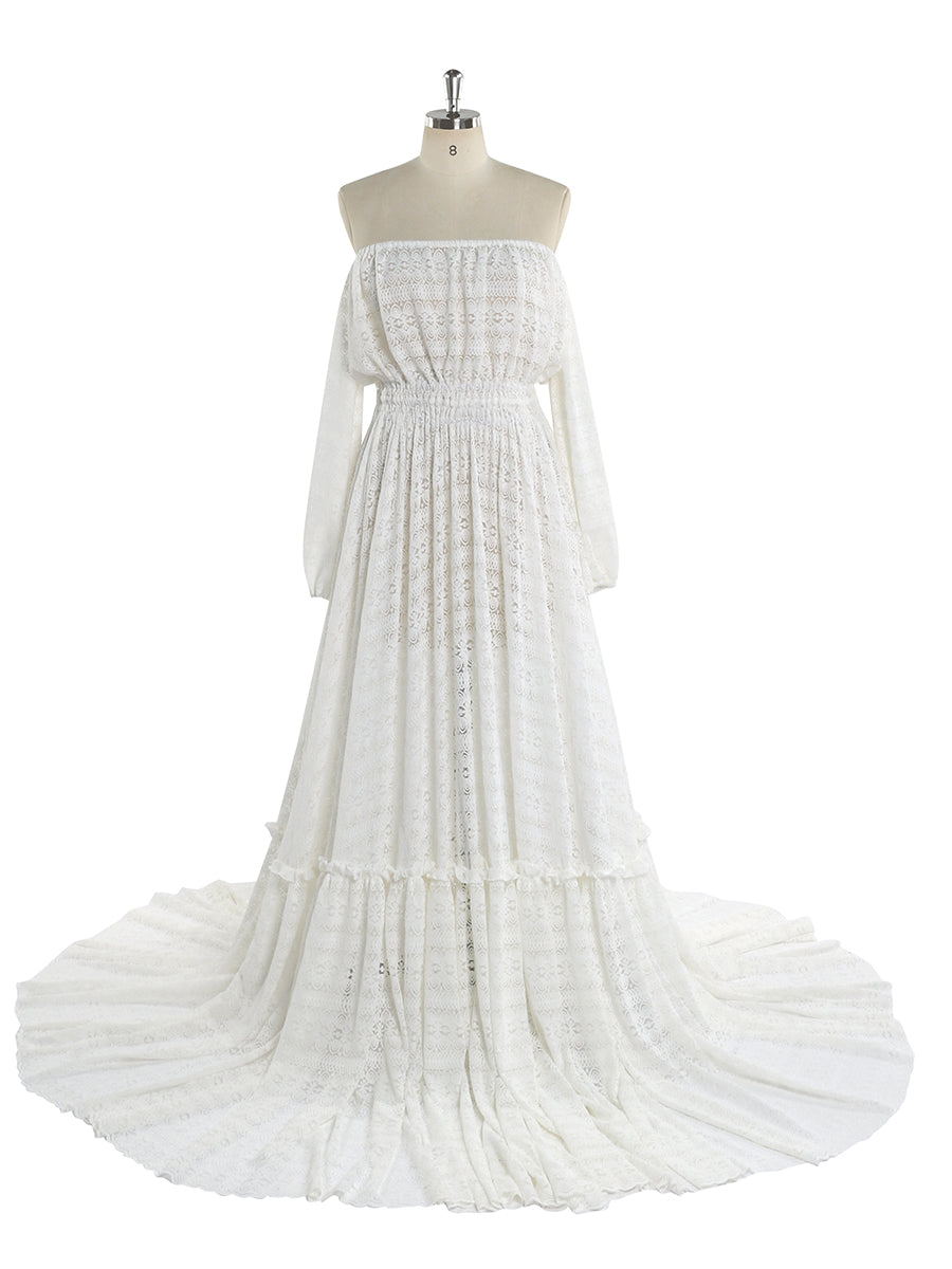 Böhmisches weißes Spitzenkleid, elegantes Umstandskleid für Fotoshooting, Hochzeitsgäste, Umstandskleid YW220914 