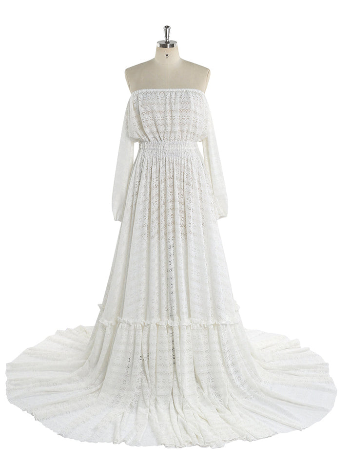 Böhmisches weißes Spitzenkleid, elegantes Umstandskleid für Fotoshooting, Hochzeitsgäste, Umstandskleid YW220914 