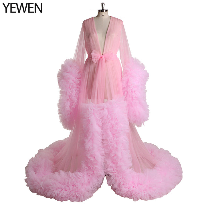 Ballkleid Plus Size Schleife Rüschen Langarm Sexy Umstandskleid Babyparty Fotoshooting 