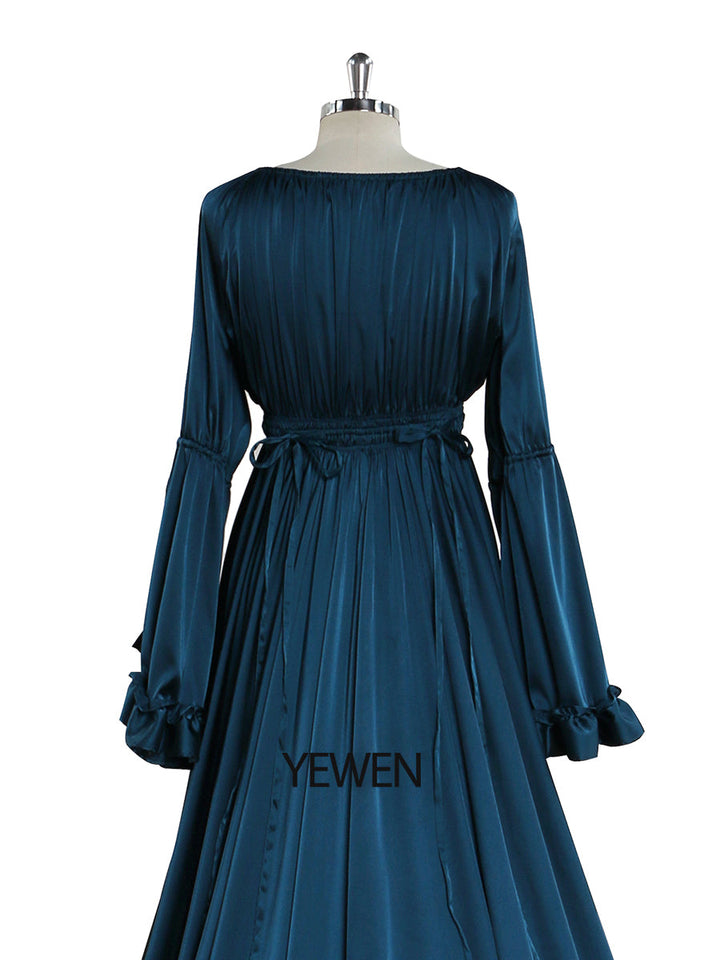 Seidenweiches Satin-Frauenkleid mit langen Ärmeln, Maxikleid, Fotografie-Shooting-Kleider YD211202 