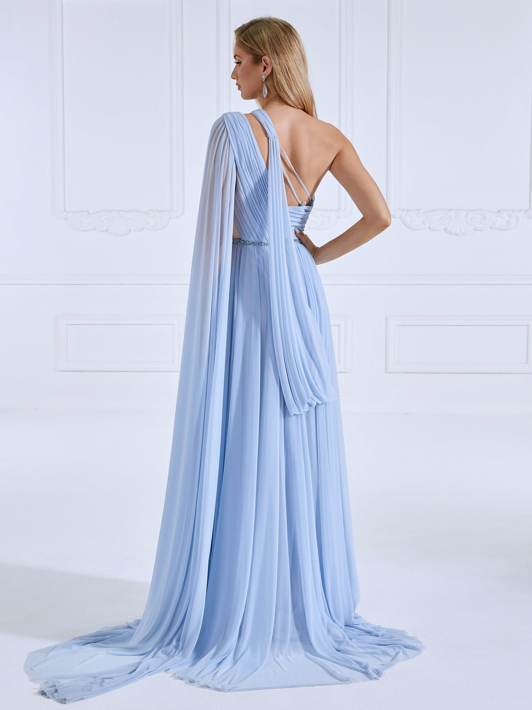 Elegant Cape Sleeve, A Line, Prom Dresses, Soft Mesh, Formal Gown