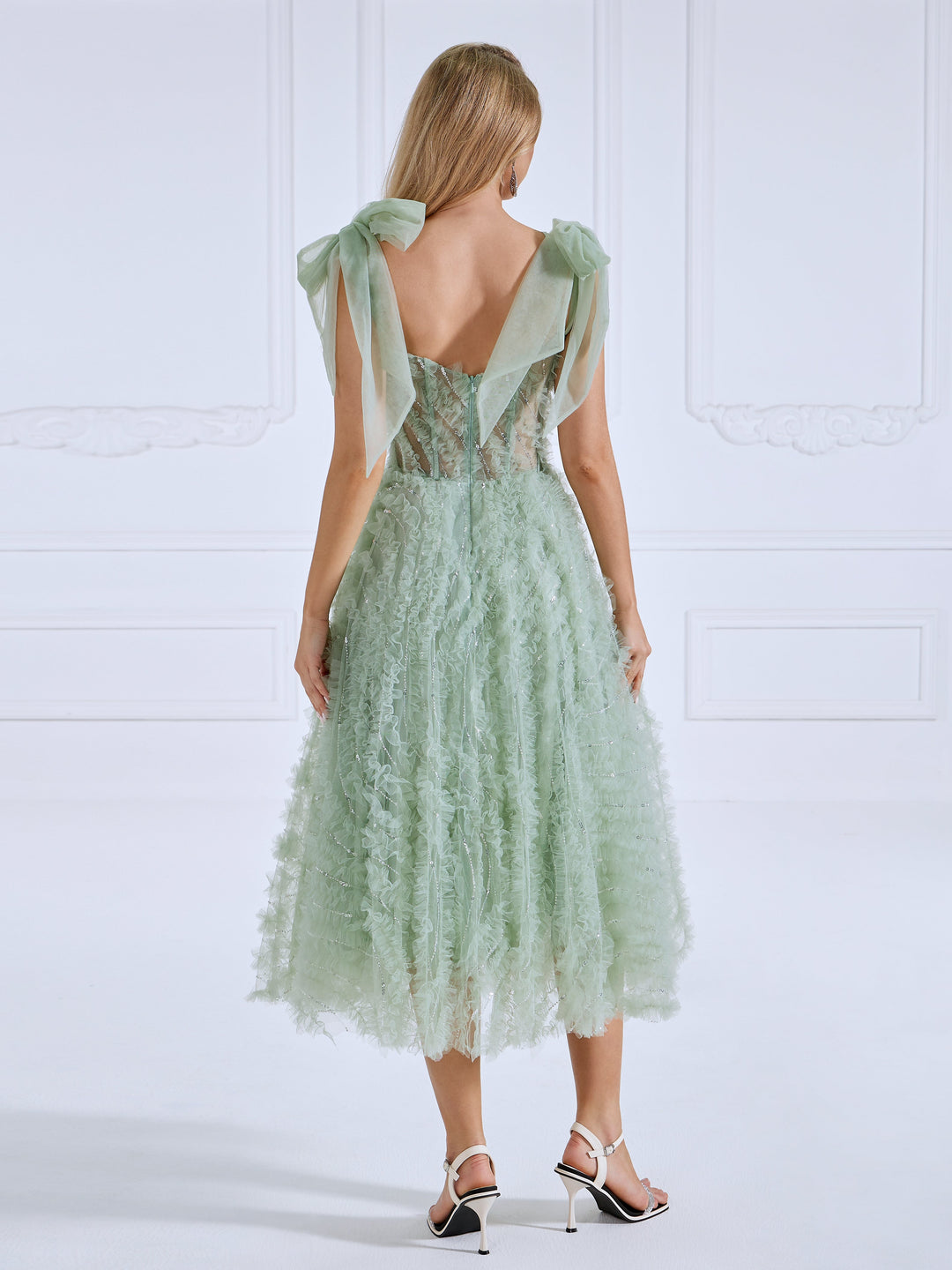 Sleeveless Scoop, Neckline Ruffled , Prom Dress