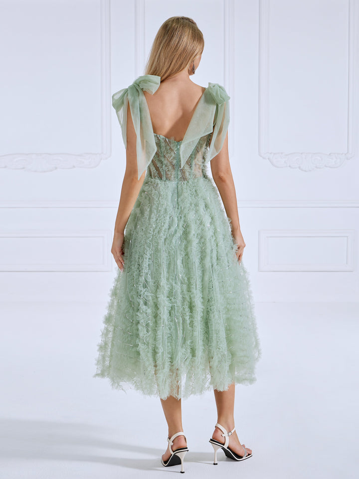 Sleeveless Scoop, Neckline Ruffled , Prom Dress