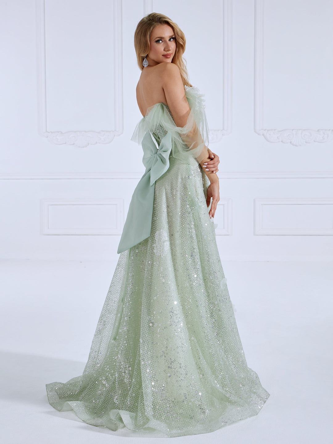 A Line, Prom Dresses, Sparkle Mesh appliques ,Off The Shoulder , Evening Dress , prom dresses