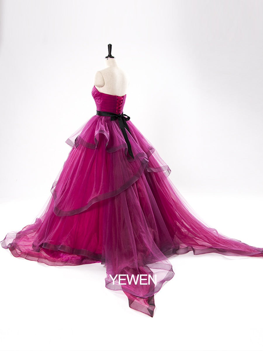 Elegantes Tüllkleid Asymmetrisch Trägerlos A-Linie Umstandskleid 001 