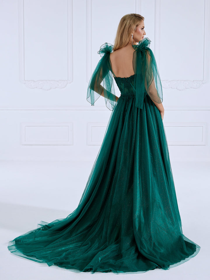 A Line,  Sweetheart Sweep, Train Green ,Evening Dresses, Photo Shoot Gown