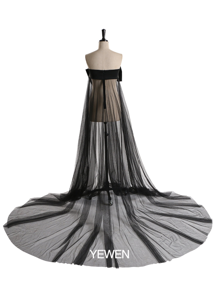 Elegantes Tüllkleid mit großer Schleife, trägerlos, durchsichtig, Umstandskleid für Babyparty, YW2130