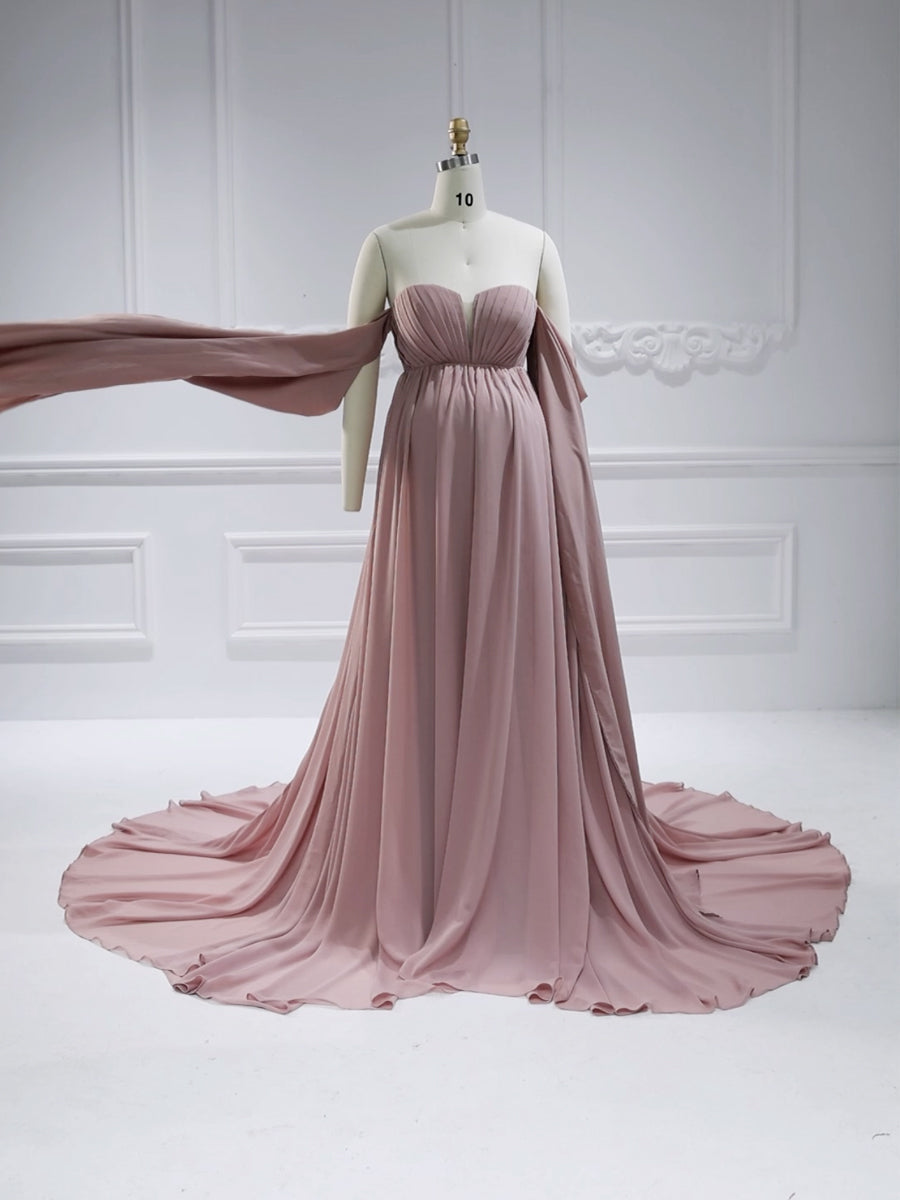 Chiffon-Umstandskleid für Fotoshootings, lange Cape-Ärmel, Fotografie-Kleid YW231153 