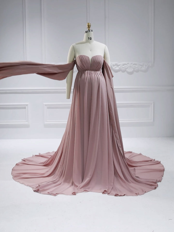 Chiffon-Umstandskleid für Fotoshootings, lange Cape-Ärmel, Fotografie-Kleid YW231153 